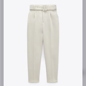 Zara Cream Pleated High-Waisted Pants
